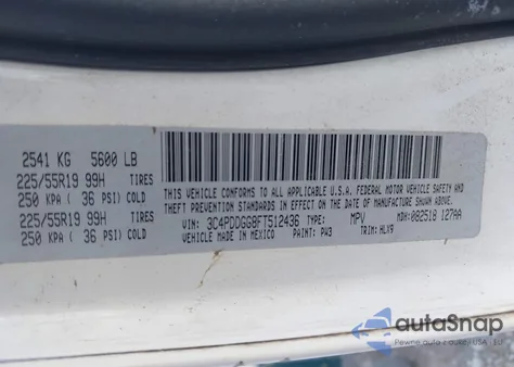 2015 Dodge Journey Crossroad из США, поврежденный, VIN 3C4PDDGG8FT512436